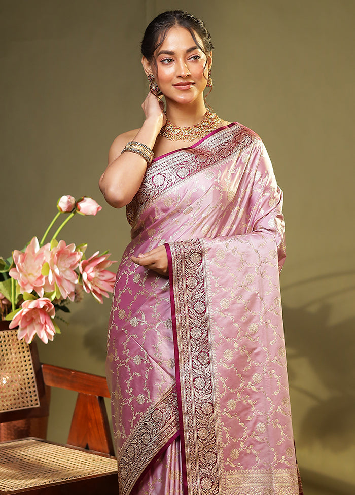 Purple Banarasi Silk Saree With Blouse Piece