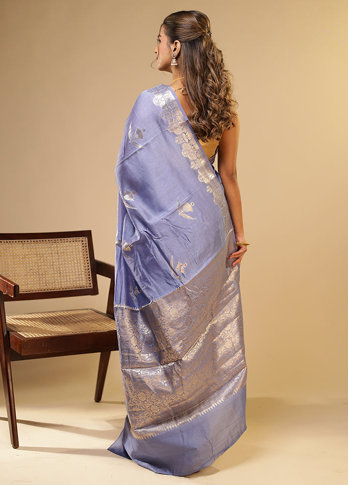 Blue Dupion Silk Saree With Blouse Piece