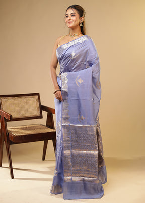 Blue Dupion Silk Saree With Blouse Piece