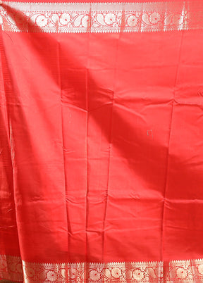 Red Dupion Silk Saree With Blouse Piece
