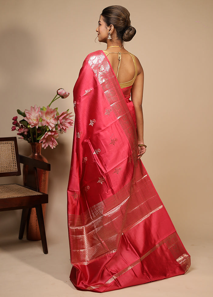 Pink Dupion Silk Saree With Blouse Piece