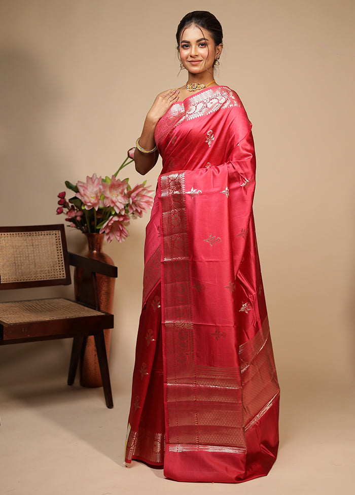 Pink Dupion Silk Saree With Blouse Piece
