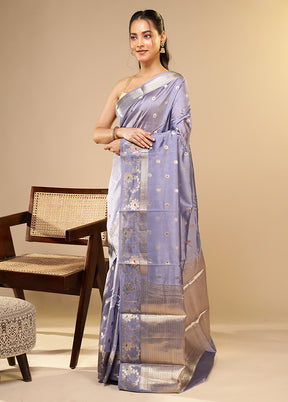 Blue Dupion Silk Saree With Blouse Piece