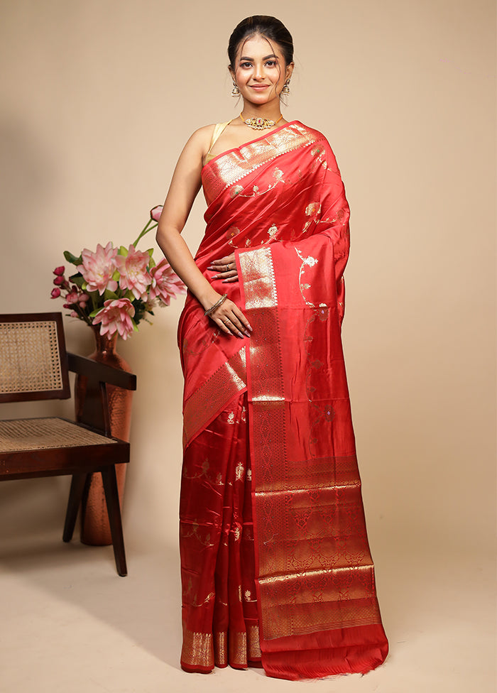 Red Dupion Silk Saree With Blouse Piece