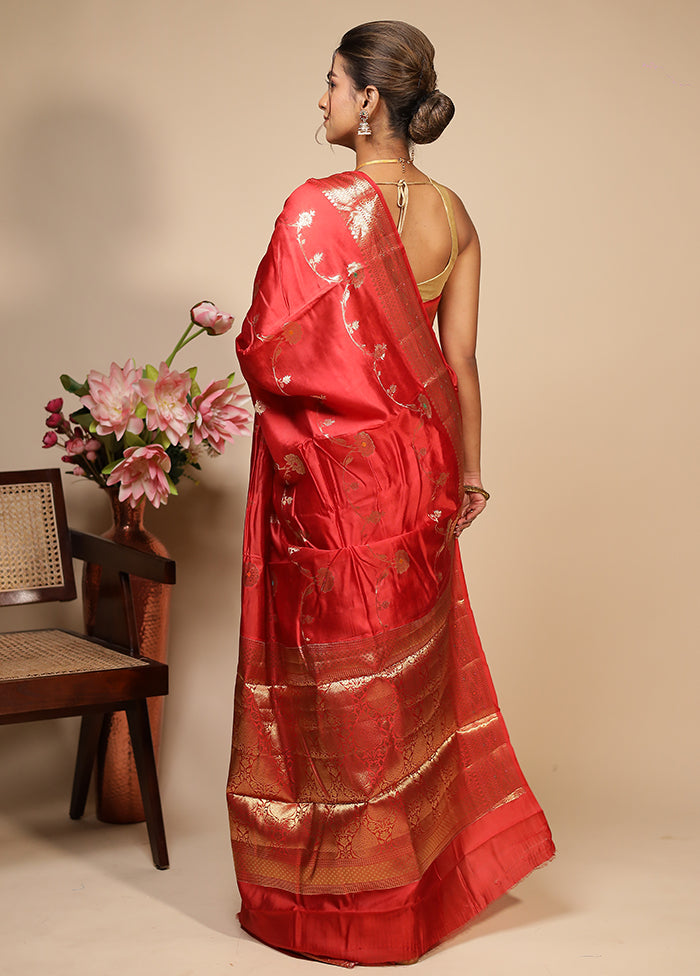 Red Dupion Silk Saree With Blouse Piece
