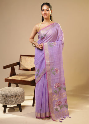 Purple Linen Silk Saree With Blouse Piece