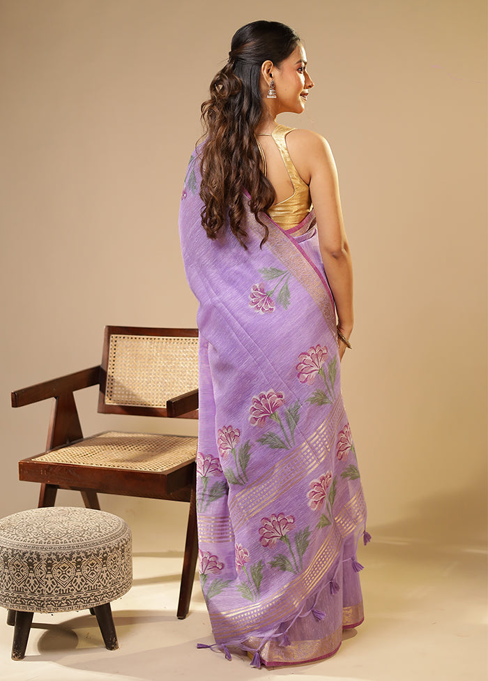 Purple Linen Silk Saree With Blouse Piece