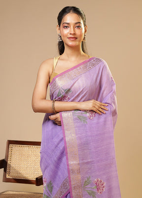 Purple Linen Silk Saree With Blouse Piece