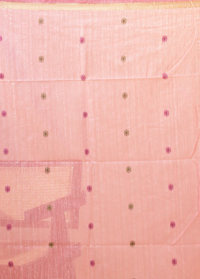 Pink Linen Silk Saree With Blouse Piece