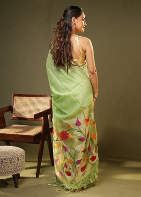 Green Linen Silk Saree With Blouse Piece