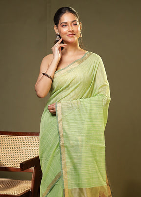 Green Linen Silk Saree With Blouse Piece