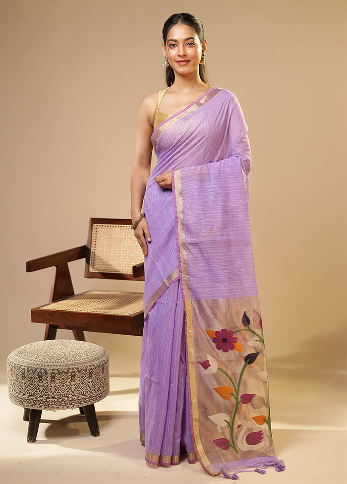 Purple Linen Silk Saree With Blouse Piece