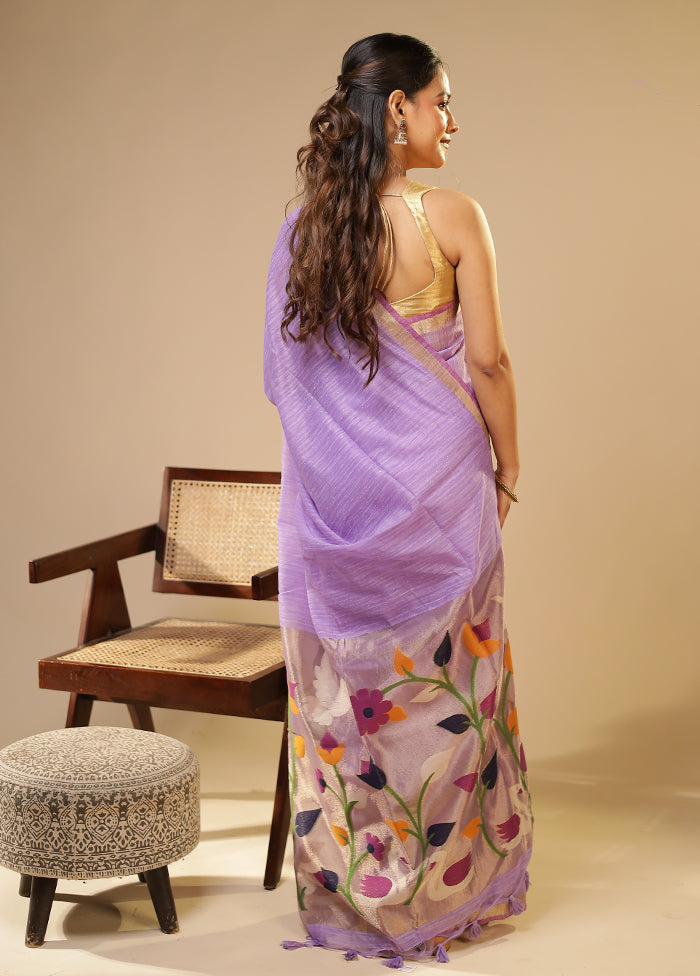 Purple Linen Silk Saree With Blouse Piece