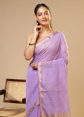 Purple Linen Silk Saree With Blouse Piece