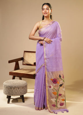 Purple Linen Silk Saree With Blouse Piece
