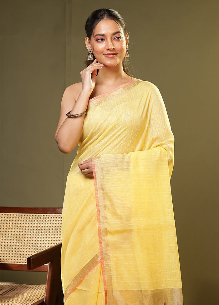 Yellow Linen Silk Saree With Blouse Piece