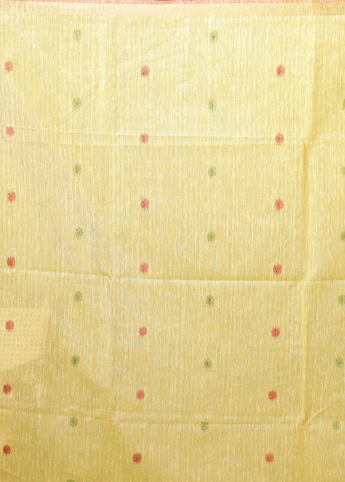 Yellow Linen Silk Saree With Blouse Piece