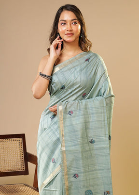 Blue Linen Silk Saree With Blouse Piece