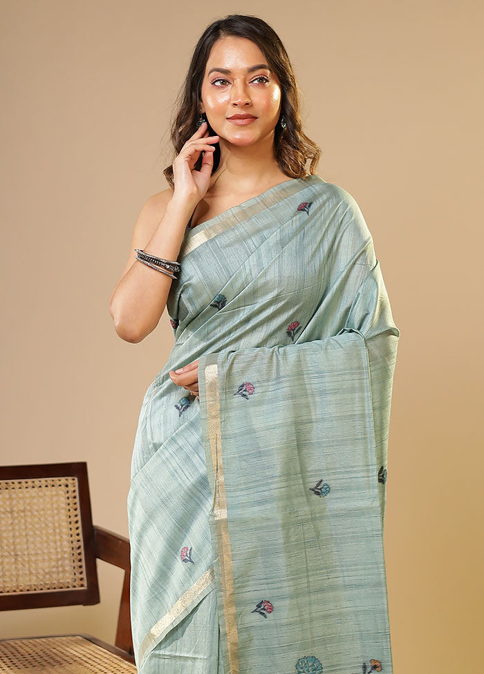 Blue Linen Silk Saree With Blouse Piece