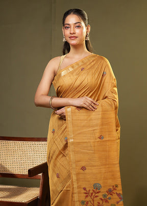 Yellow Linen Silk Saree With Blouse Piece