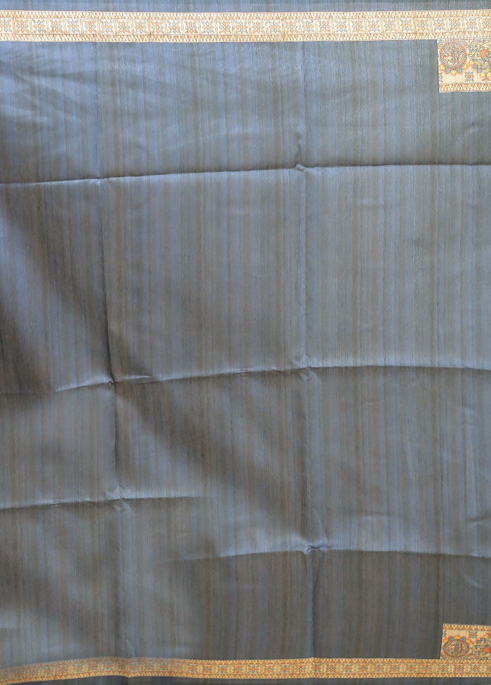 Blue Tussar Silk Saree With Blouse Piece