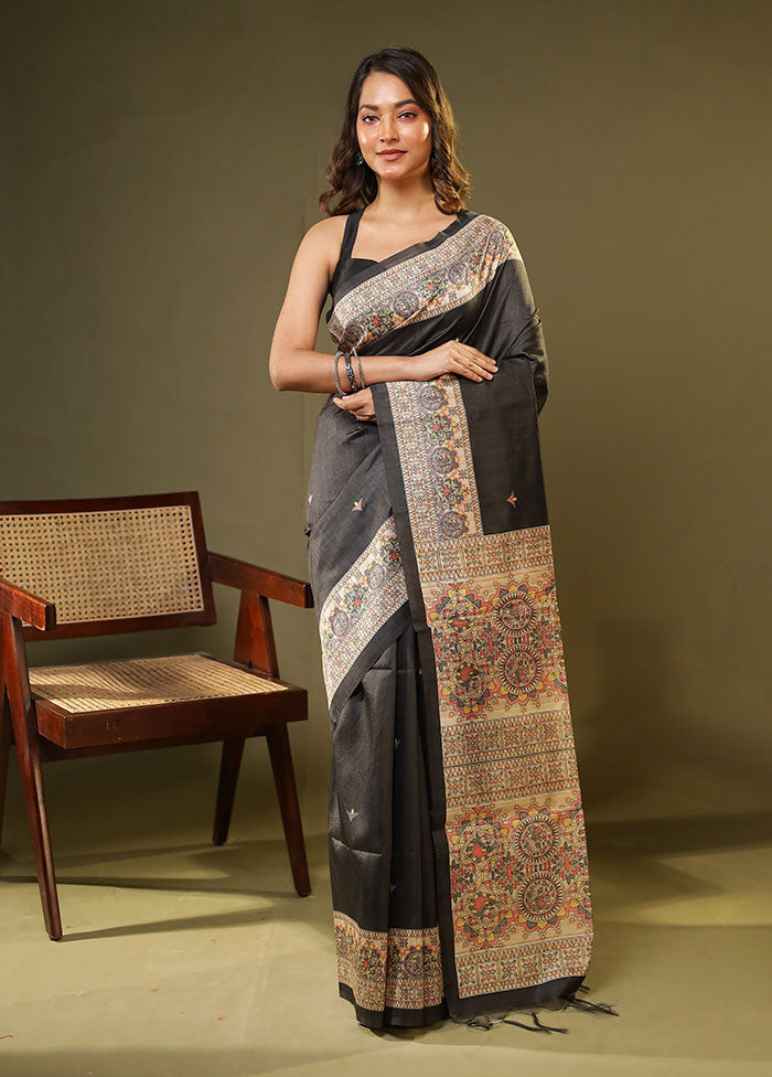 Green Tussar Silk Saree With Blouse Piece