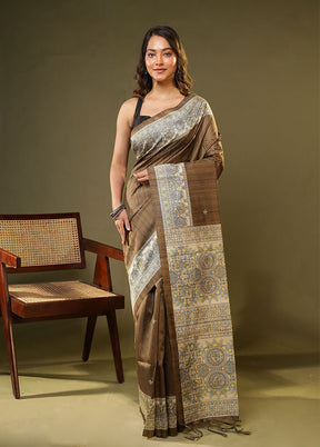 Green Tussar Silk Saree With Blouse Piece