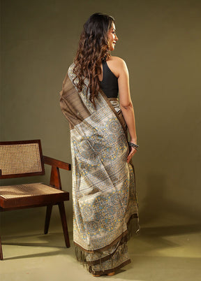 Green Tussar Silk Saree With Blouse Piece