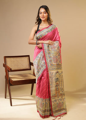 Pink Tussar Silk Saree With Blouse Piece
