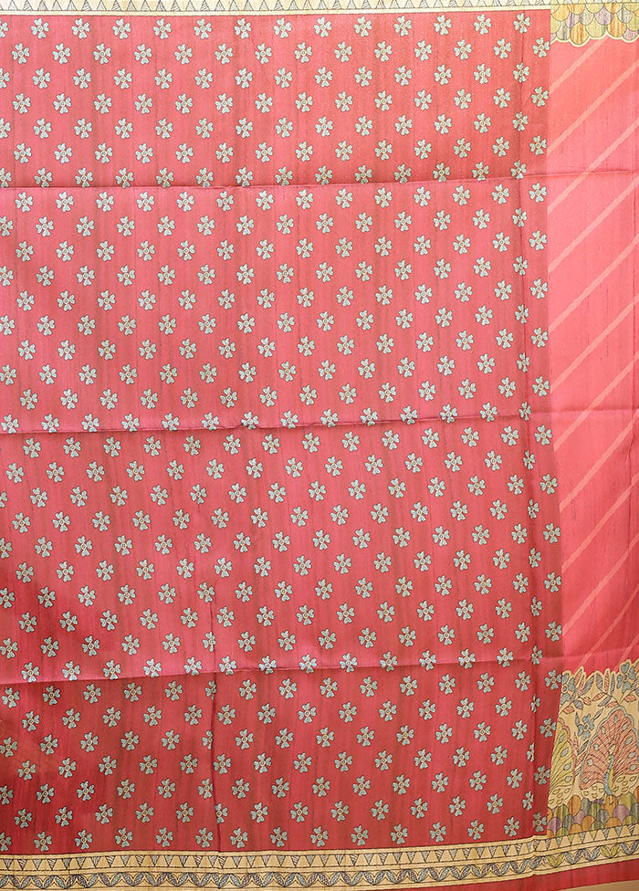 Pink Tussar Silk Saree With Blouse Piece