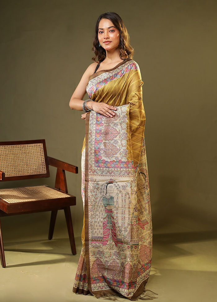 Yellow Tussar Silk Saree With Blouse Piece