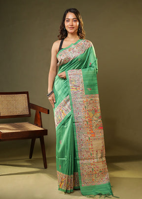 Green Tussar Silk Saree With Blouse Piece