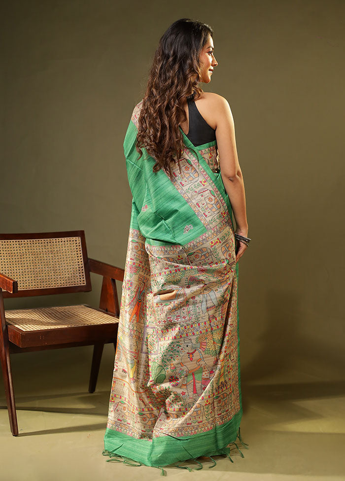 Green Tussar Silk Saree With Blouse Piece