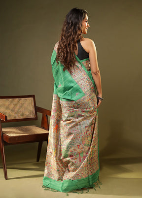 Green Tussar Silk Saree With Blouse Piece