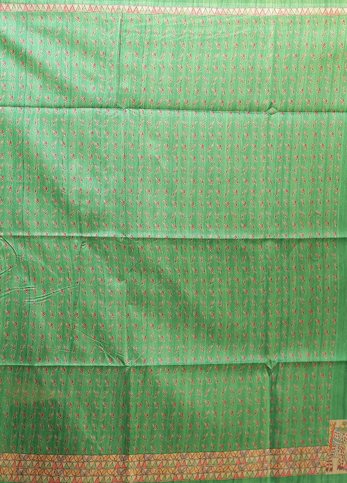 Green Tussar Silk Saree With Blouse Piece