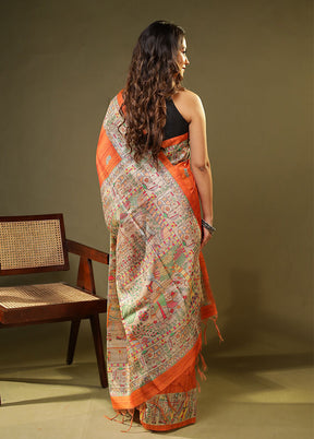 Orange Tussar Silk Saree With Blouse Piece