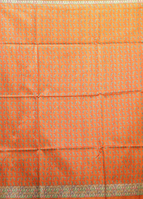 Orange Tussar Silk Saree With Blouse Piece
