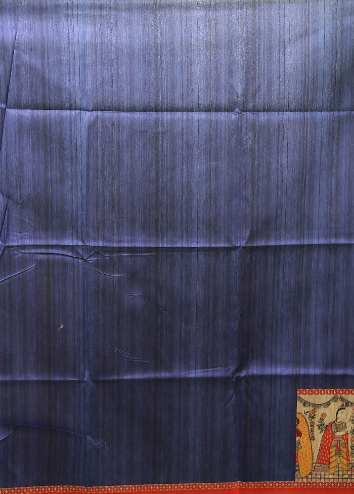 Blue Tussar Silk Saree With Blouse Piece