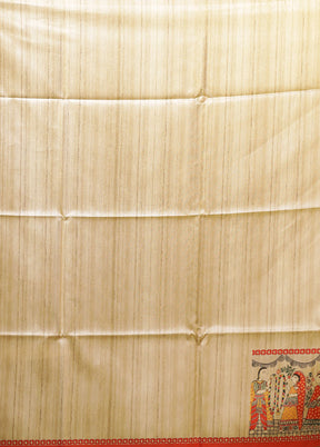 Cream Tussar Silk Saree With Blouse Piece