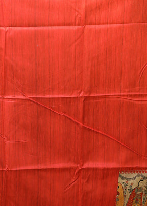 Red Tussar Silk Saree With Blouse Piece