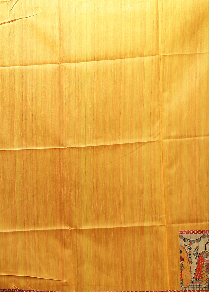 Yellow Tussar Silk Saree With Blouse Piece