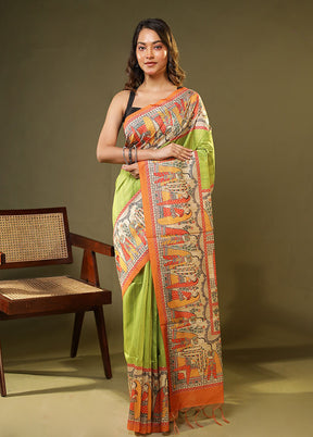 Green Tussar Silk Saree With Blouse Piece