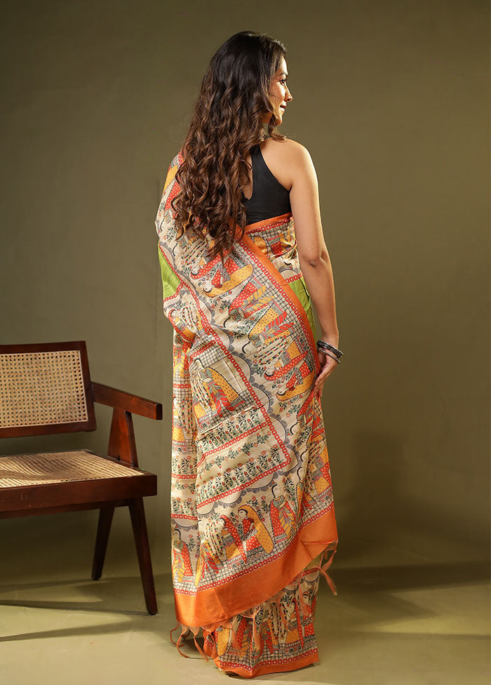 Green Tussar Silk Saree With Blouse Piece