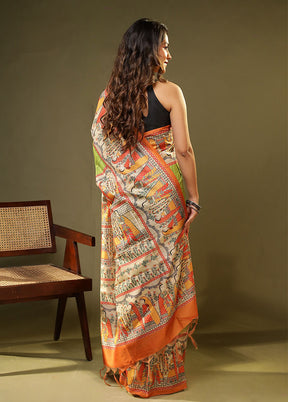Green Tussar Silk Saree With Blouse Piece