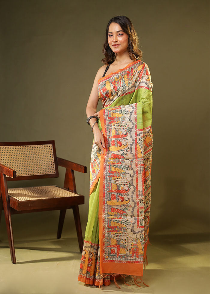 Green Tussar Silk Saree With Blouse Piece