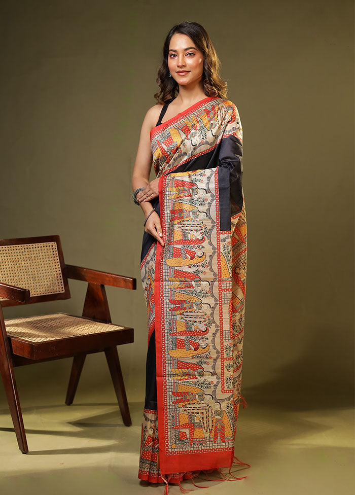 Blue Tussar Silk Saree With Blouse Piece