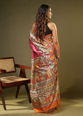 Pink Tussar Silk Saree With Blouse Piece