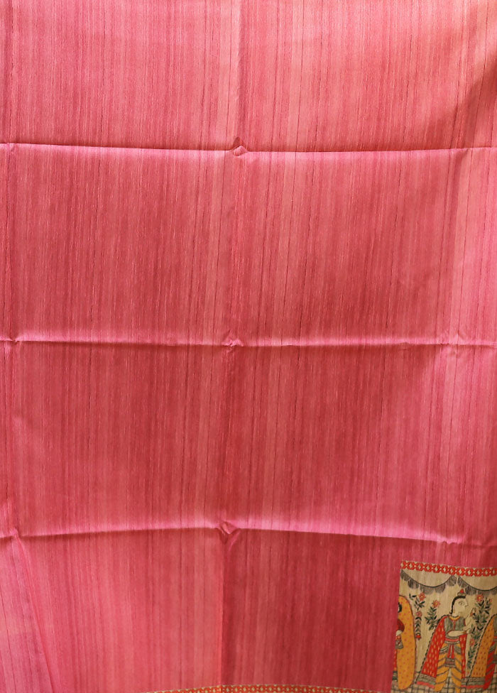 Pink Tussar Silk Saree With Blouse Piece