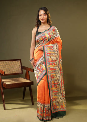 Orange Tussar Silk Saree With Blouse Piece