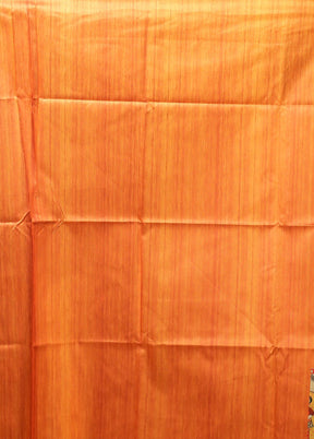 Orange Tussar Silk Saree With Blouse Piece